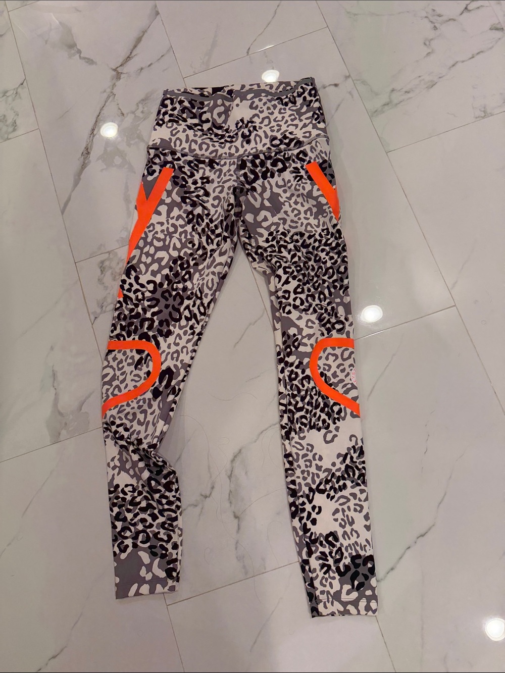 Stella McCartney High-Waist Leopard Print Leggings with Neon Orange Accents